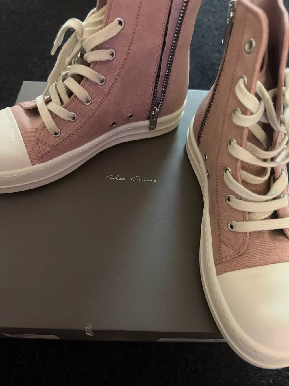 Rick Owens Kids High-Top Sneakers in Dusty Rose and Cream